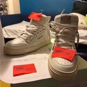 Off-White White High-Tops with Red Accents